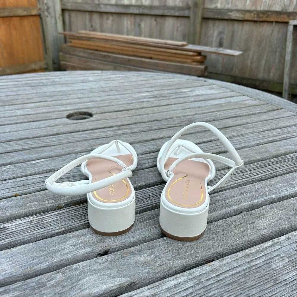 Cole Haan Women's Calli Thong Block Heel Sandal 40 Mm in white size‎ 6.5